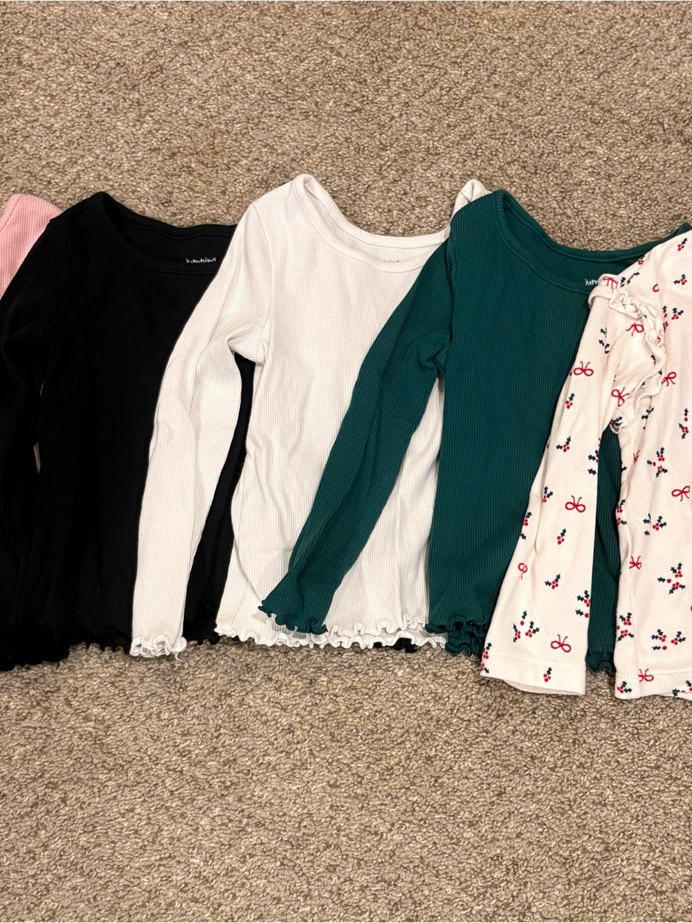 jumping beans Long-Sleeve Ribbed Tops in Black, White & Teal